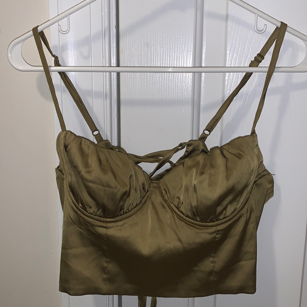 Shein lace up satin crop tank top